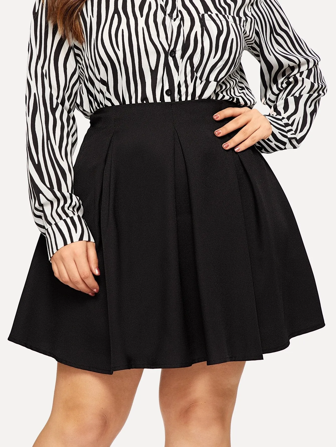 Plus Zip Back Solid Skirt