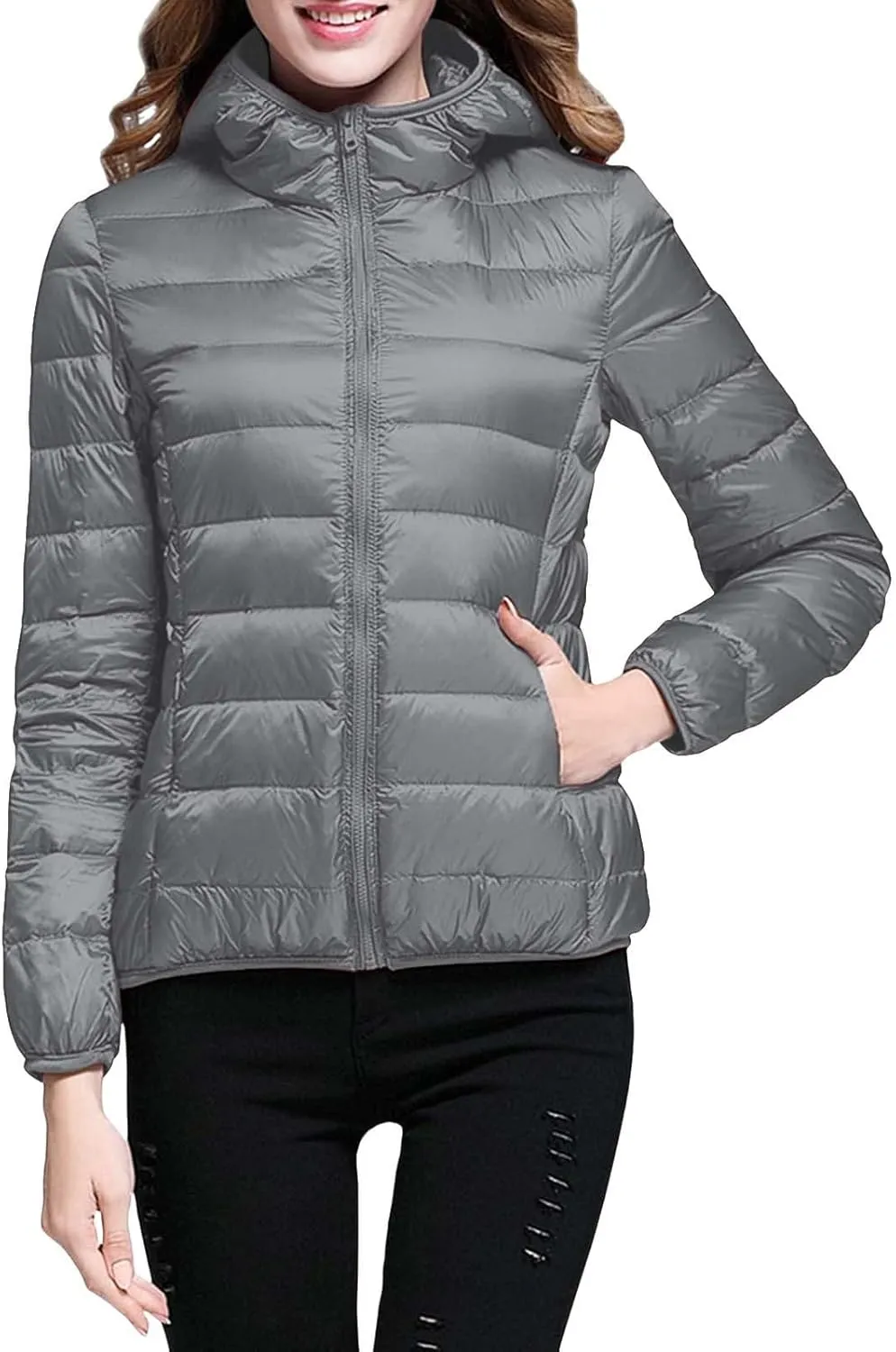 Puffer Jacket for Woman Packable Down Jacket for Women 2024 Winter Coat Ultra Lightweight Coat Hooded Warm Outerwear