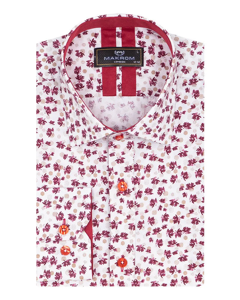 Red Floral Dotted Design Print Shirt