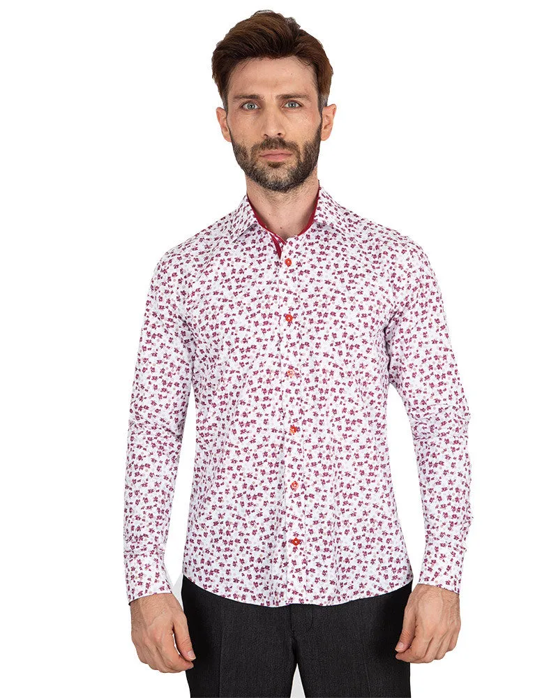 Red Floral Dotted Design Print Shirt