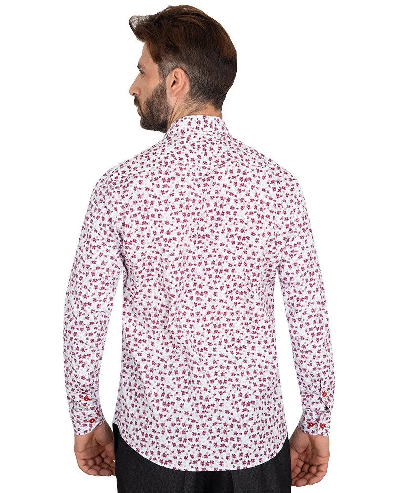 Red Floral Dotted Design Print Shirt
