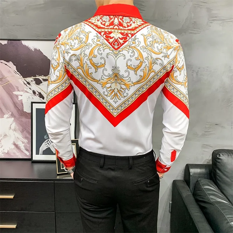 Royal Floral Printed Long-Sleeved Shirts