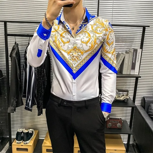Royal Floral Printed Long-Sleeved Shirts