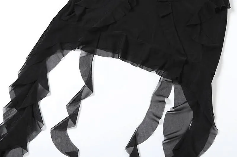 Ruffle mesh solid mini skirt