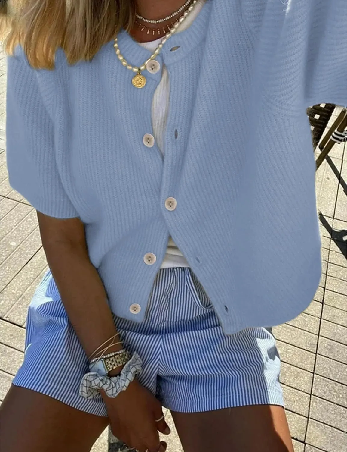 SCUSTY Women's Lightweight Cardigan Short Sleeve Button-Down Summer Cardigan Sweater