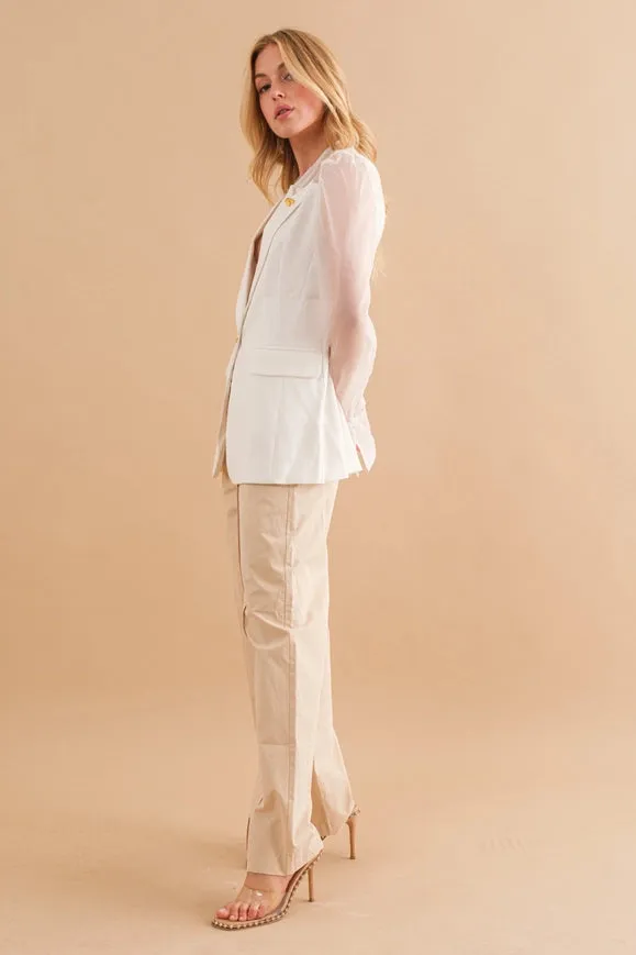 Sheer Organza Puff Slv Pinned Jacket
