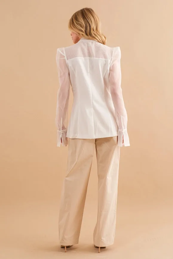 Sheer Organza Puff Slv Pinned Jacket