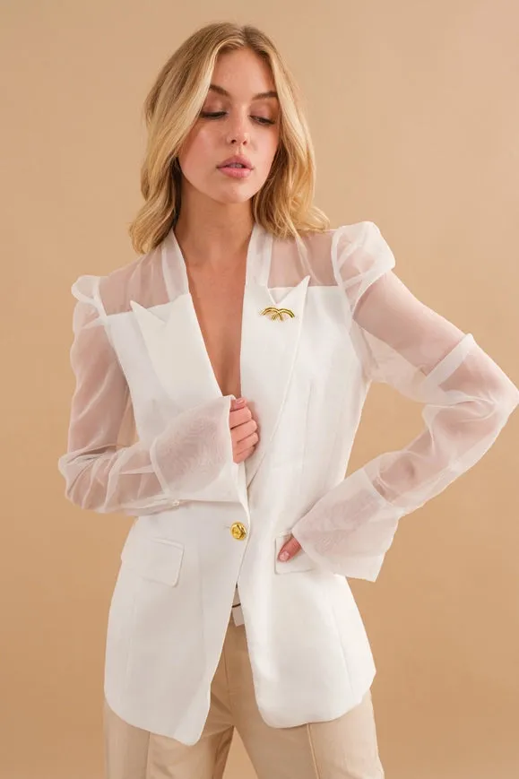 Sheer Organza Puff Slv Pinned Jacket