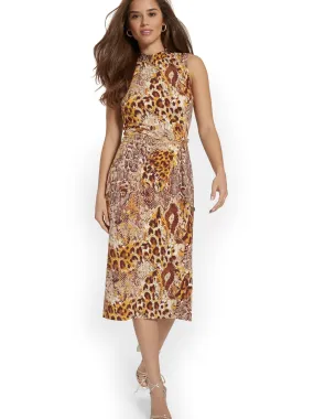 Snake-Print Midi Dress