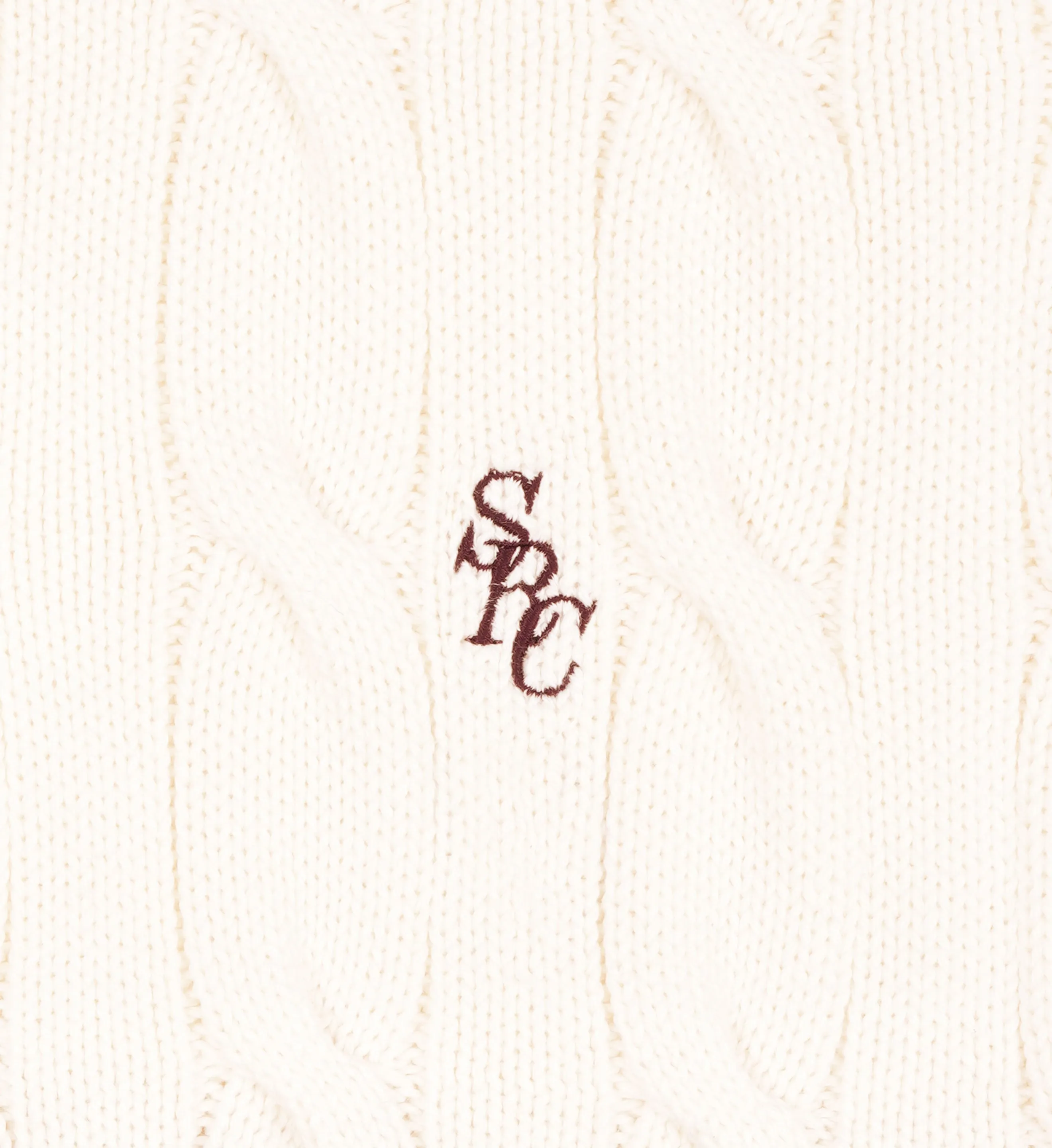 SRC Cableknit V-Neck Sweater - Off White/Merlot