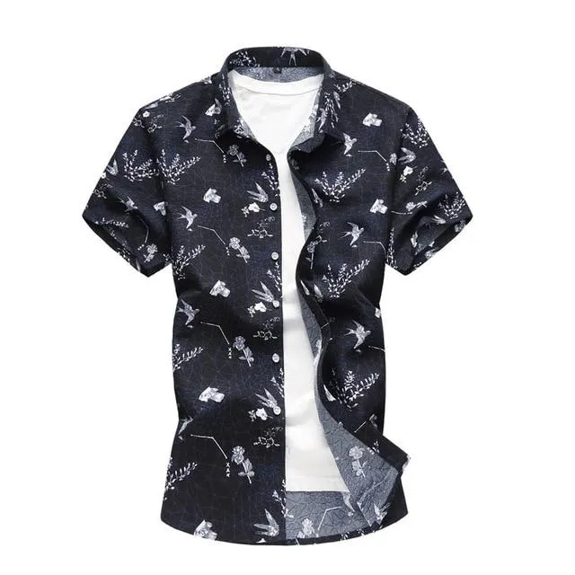 Summer Shirt Men Casual Short Sleeve Men's Floral Shirts Hawaii