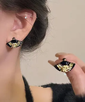 Vintage Gold Copper Sector Floral Stud Earrings DF1027