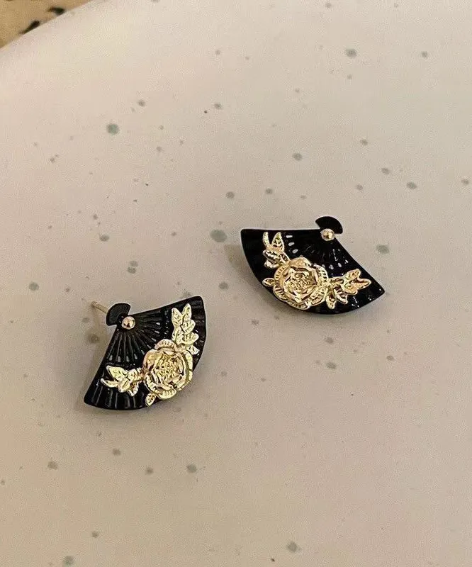Vintage Gold Copper Sector Floral Stud Earrings DF1027