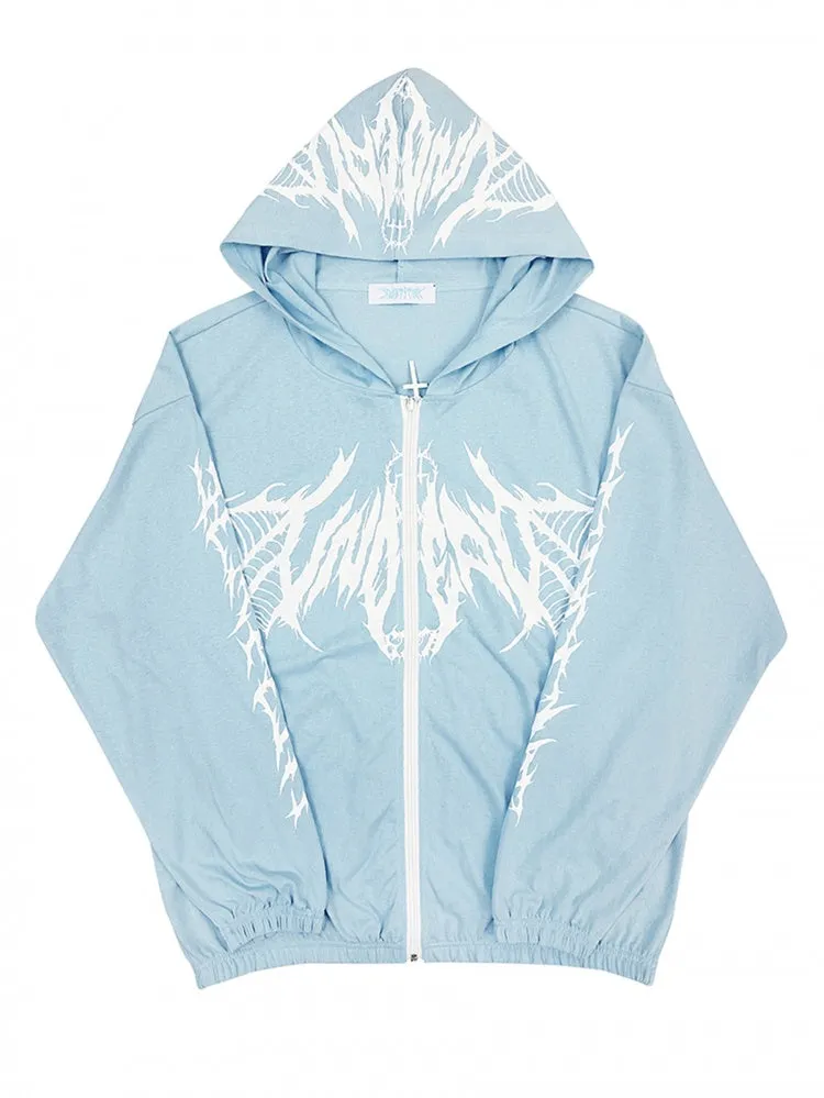 White Black Blue Sun-protective Y2K Hooded Jacket