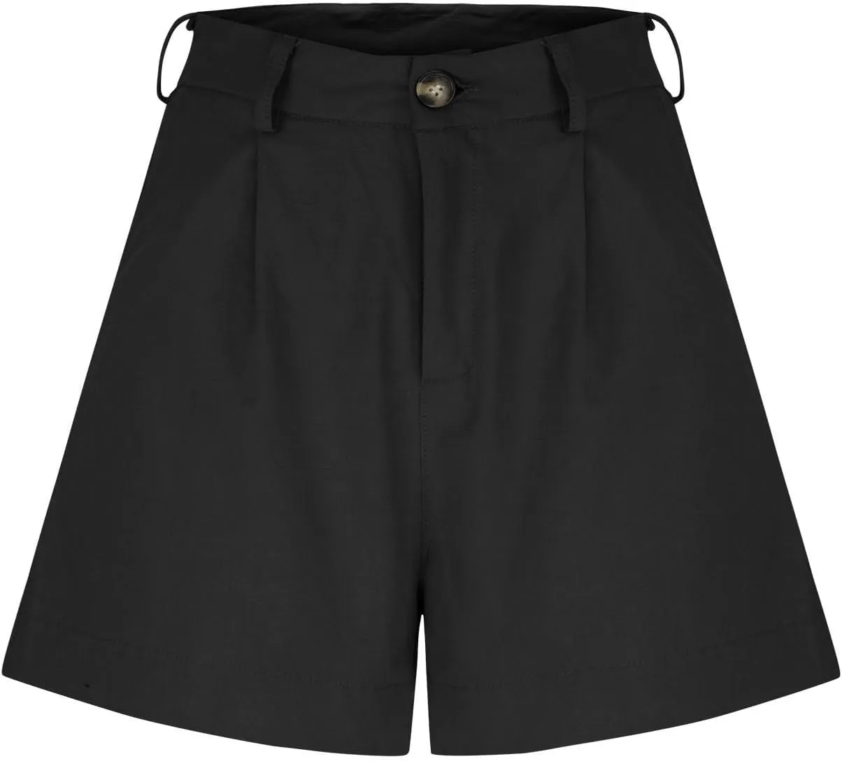 Women Linen Shorts Summer Casual Pleated High Waisted Work Beach Shorts Dressy Wide Leg Shorts with Pockets