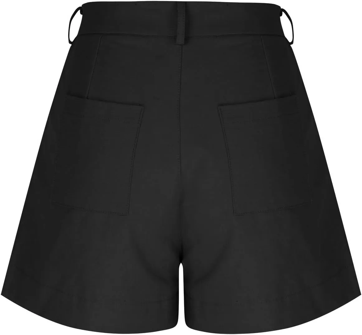 Women Linen Shorts Summer Casual Pleated High Waisted Work Beach Shorts Dressy Wide Leg Shorts with Pockets