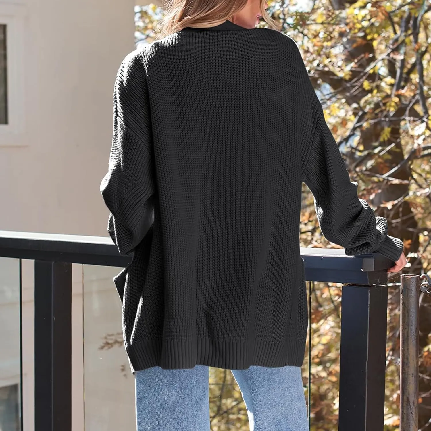 Womens 2024 Casual Fall Long Sleeve Open Front Waffle Knit Draped Cozy Cardigan Sweaters Outerwear with Pockets