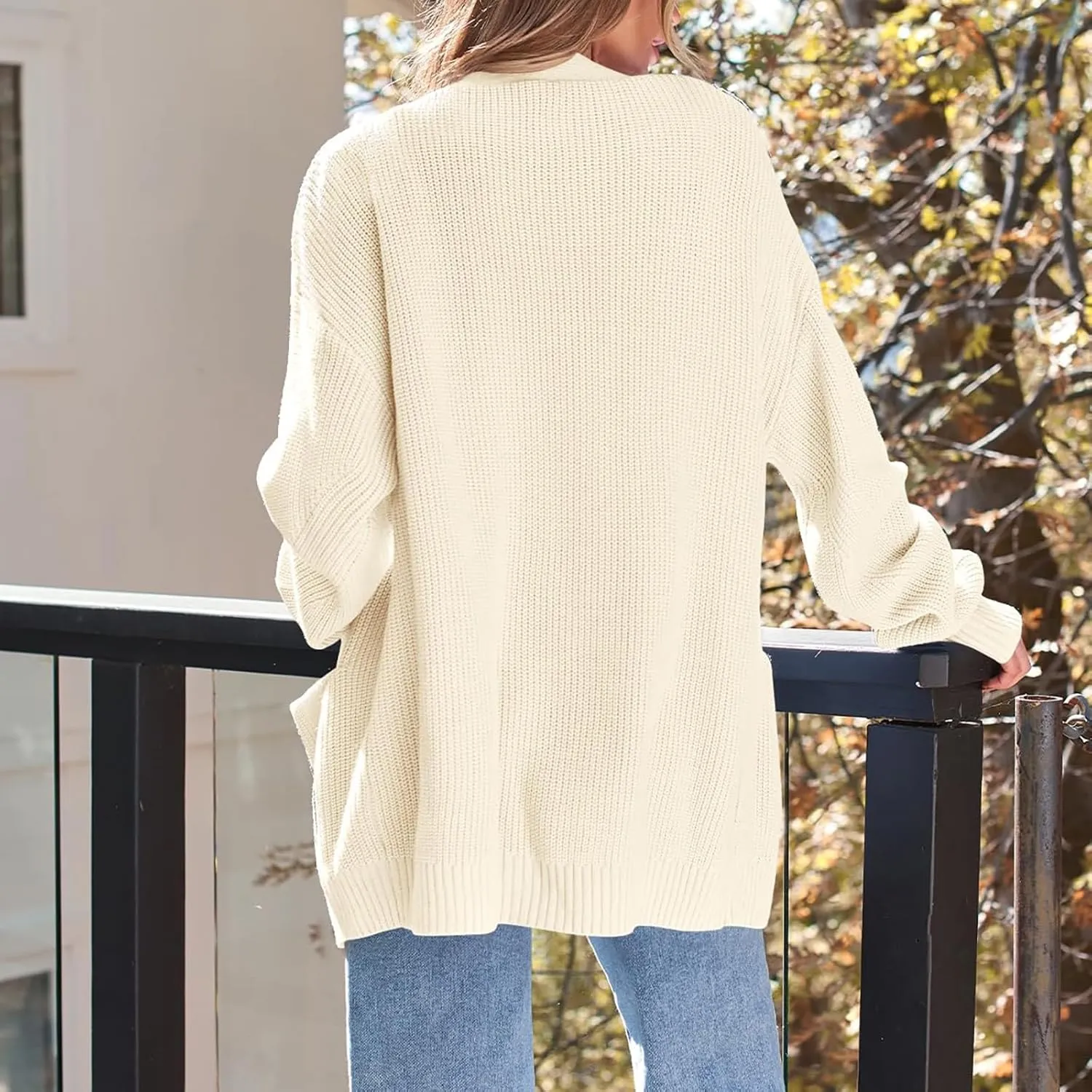 Womens 2024 Casual Fall Long Sleeve Open Front Waffle Knit Draped Cozy Cardigan Sweaters Outerwear with Pockets