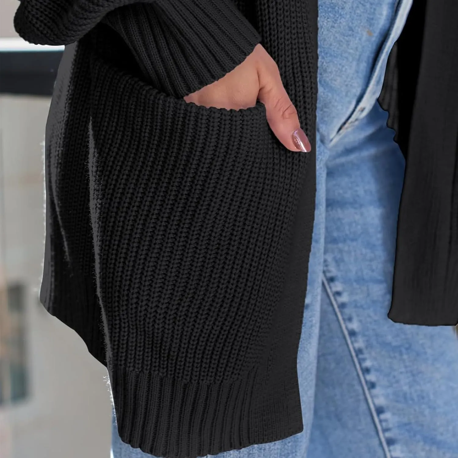 Womens 2024 Casual Fall Long Sleeve Open Front Waffle Knit Draped Cozy Cardigan Sweaters Outerwear with Pockets