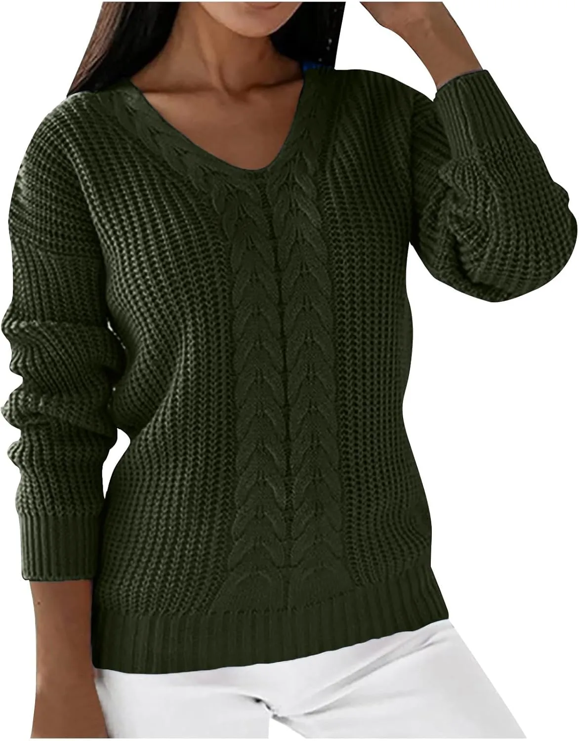 Womens Cable Knit Sweaters V Neck Sweater Tops Dressy Casual Long Sleeve Shirt 2024 Fall Winter Fashion Outfits S-3XL