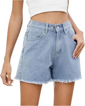 Womens Denim Shorts Summer Trendy Distressed Cut Off Shorts Stretchy High Waisted Ripped Jean Shorts with Pockets