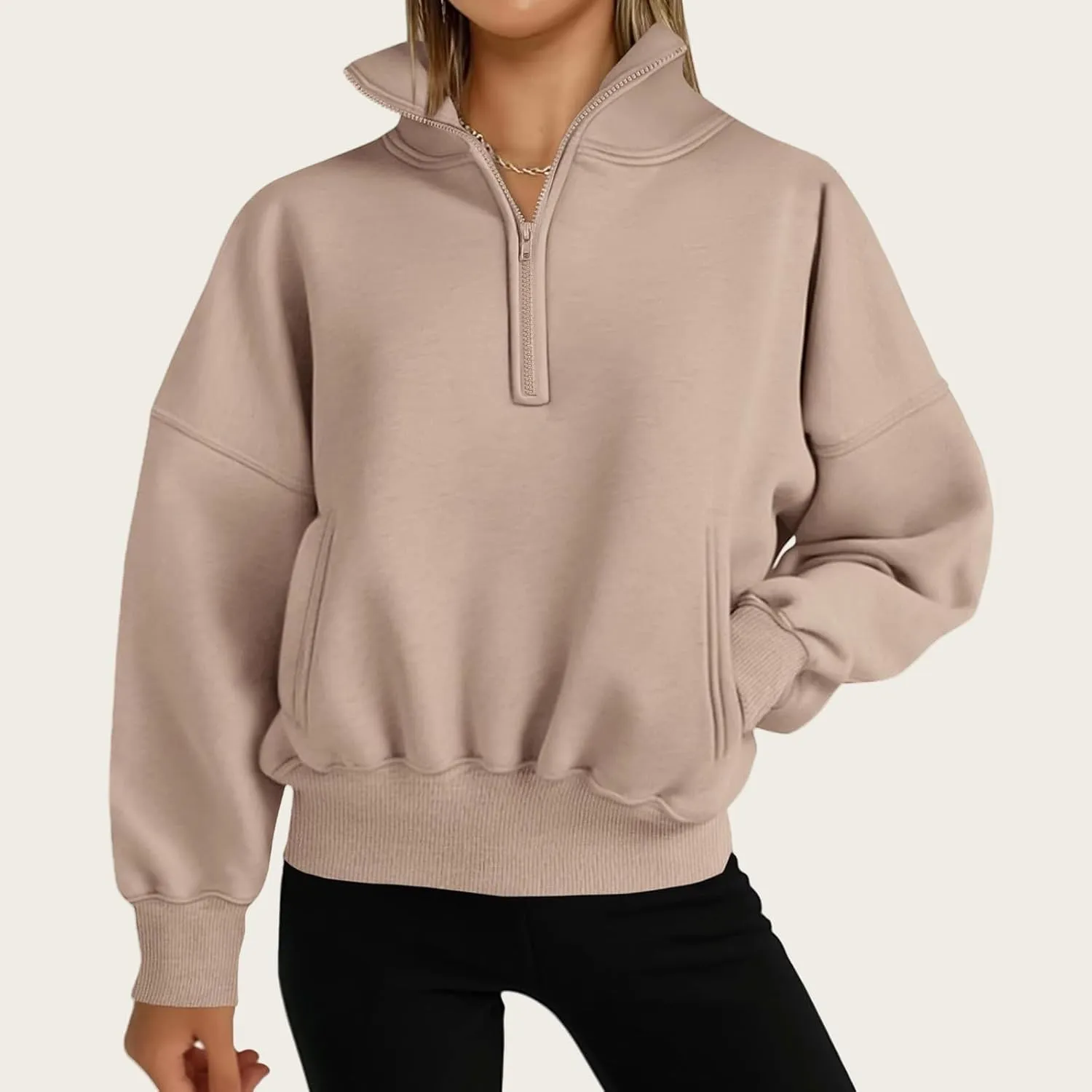 Womens Half Zip Sweatshirt Fleece Oversized Cropped Sweatshirt Long Sleeve Pullover Tops Fall Winter Outfits Clothes