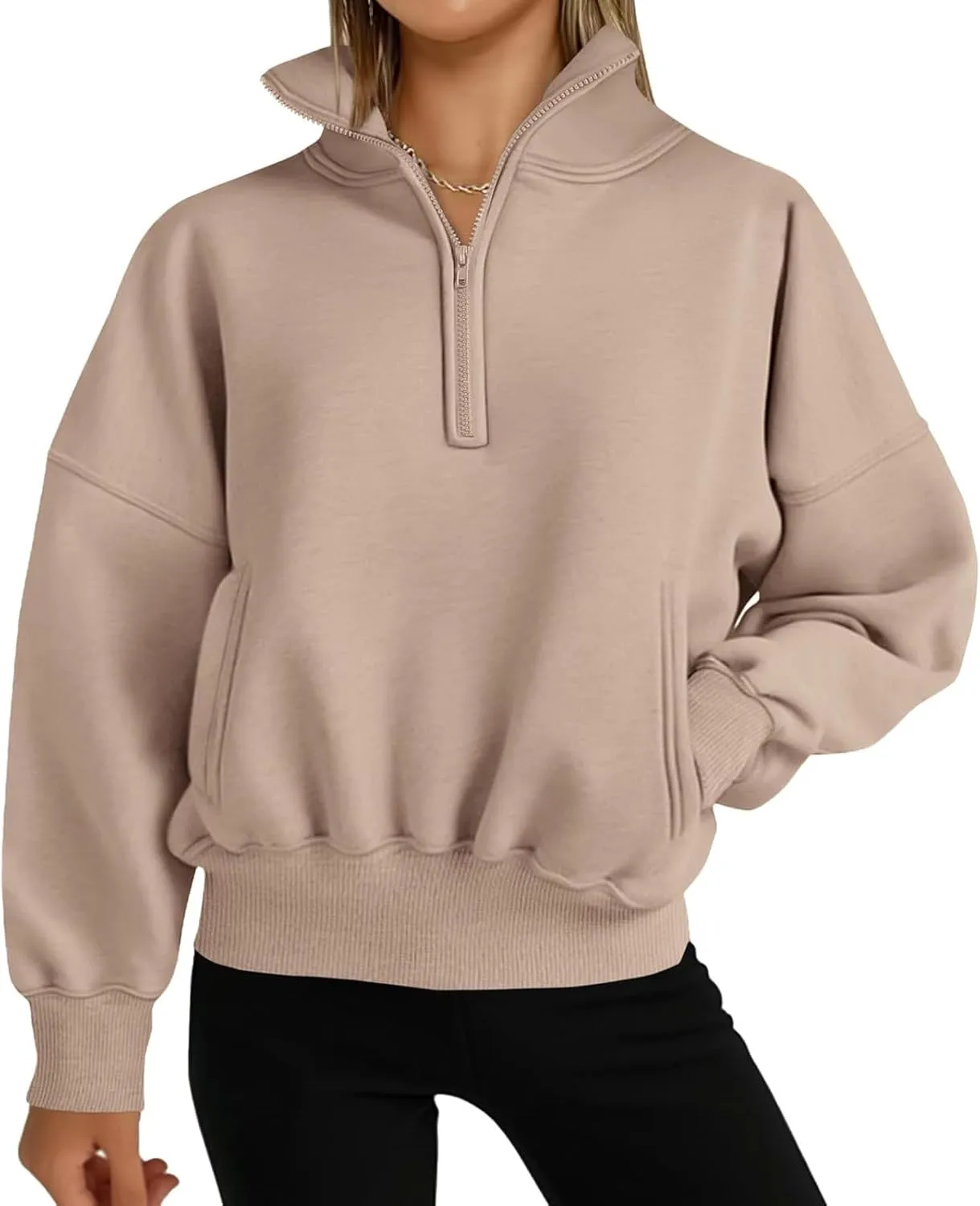 Womens Half Zip Sweatshirt Fleece Oversized Cropped Sweatshirt Long Sleeve Pullover Tops Fall Winter Outfits Clothes
