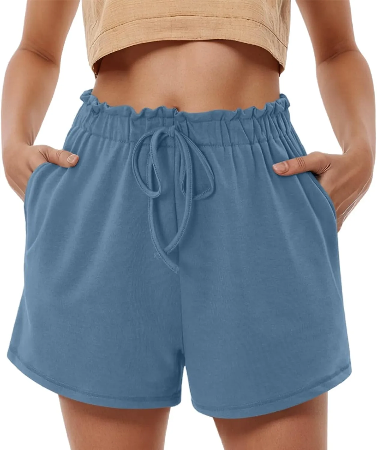 Women's Pleated Lounge Shorts Elastic Drawstring Waist Lightweight Breathable Comfortable Summer Shorts with Pockets