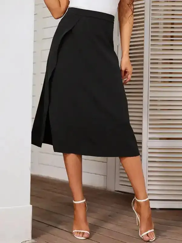 Women’s Solid Color Slit A Line Midi Skirt
