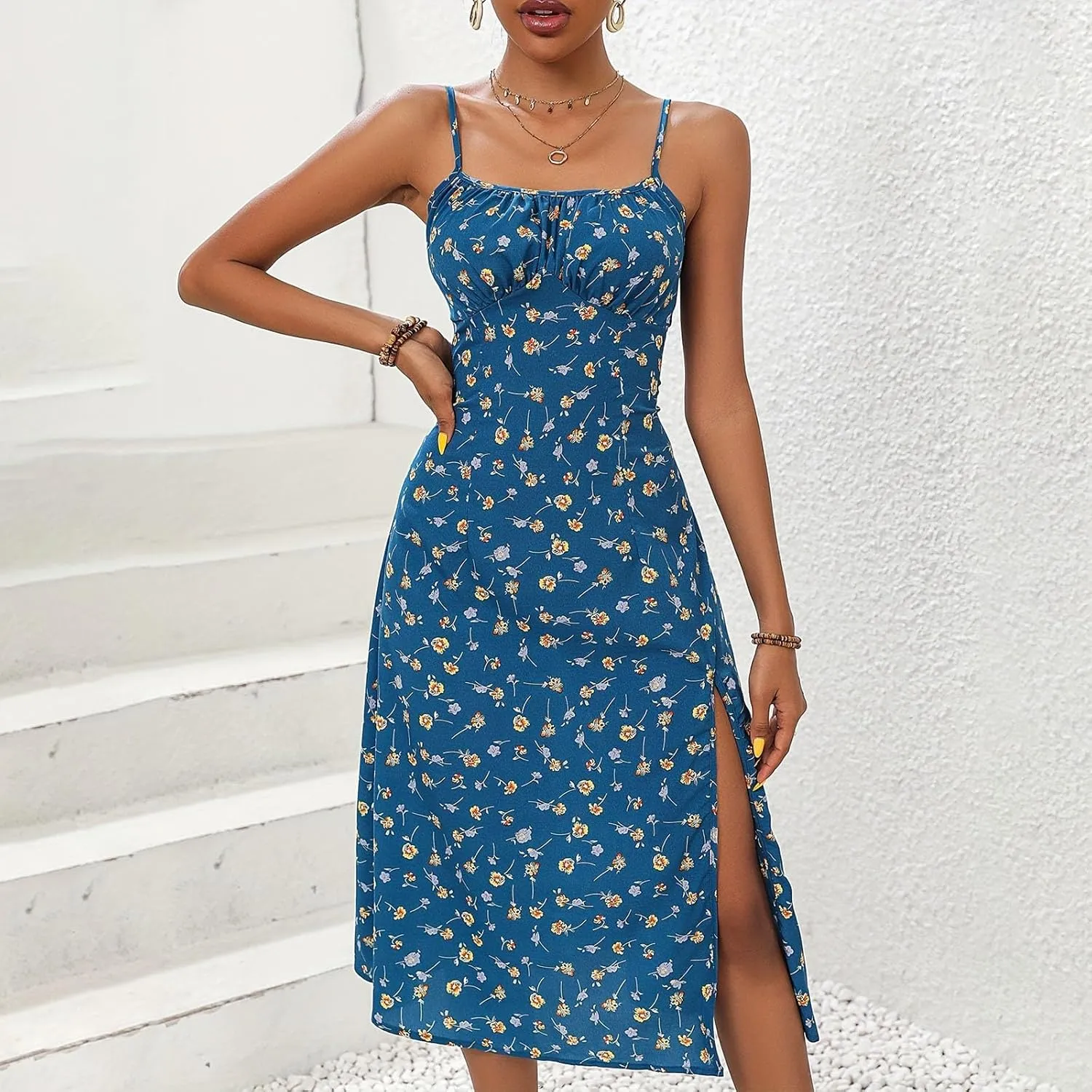 Womens Summer Bodycon Maxi Tube Dress Ribbed Strapless Side Slit Long Going Out Casual Elegant Party Dresses
