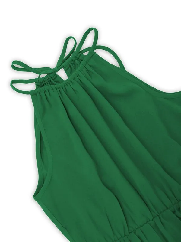 Women's woven sexy spaghetti strap sleeveless pleated skirt