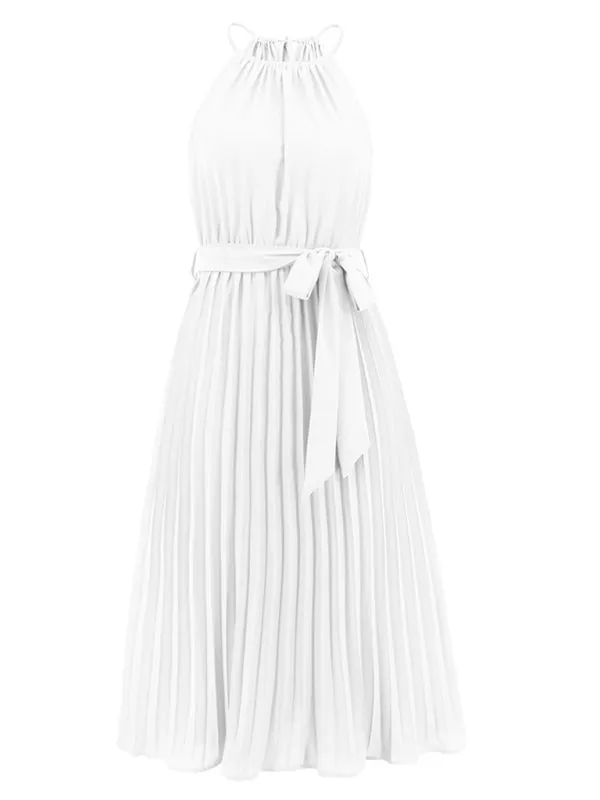 Women's woven sexy spaghetti strap sleeveless pleated skirt