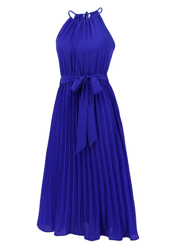 Women's woven sexy spaghetti strap sleeveless pleated skirt