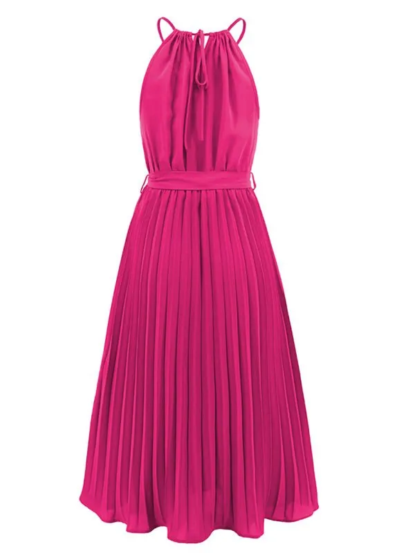 Women's woven sexy spaghetti strap sleeveless pleated skirt