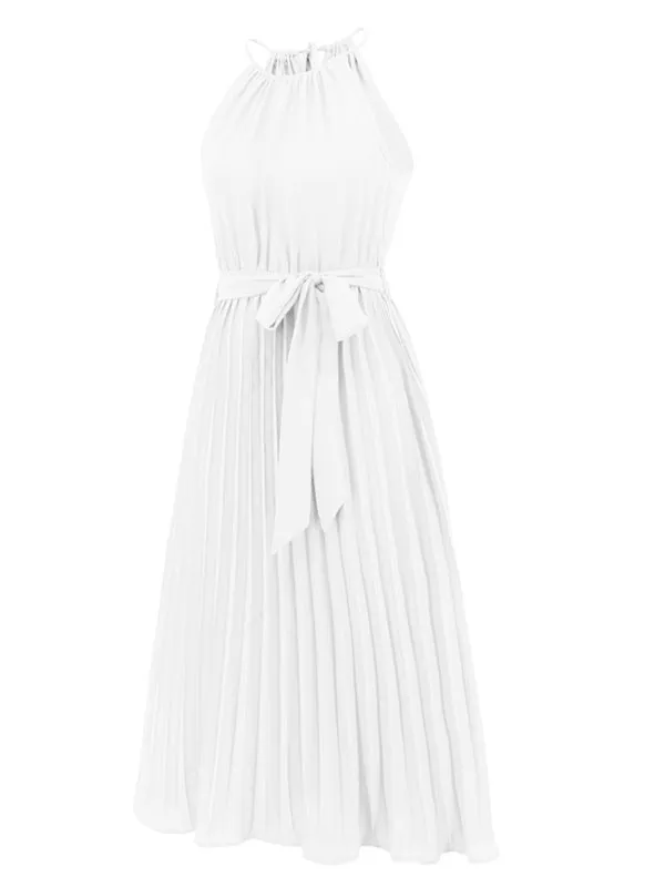 Women's woven sexy spaghetti strap sleeveless pleated skirt
