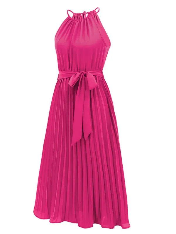 Women's woven sexy spaghetti strap sleeveless pleated skirt
