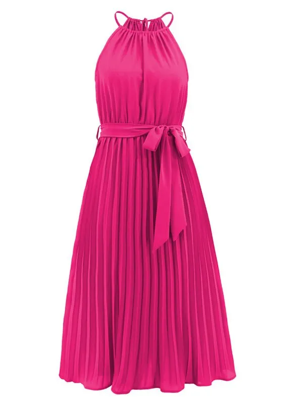 Women's woven sexy spaghetti strap sleeveless pleated skirt