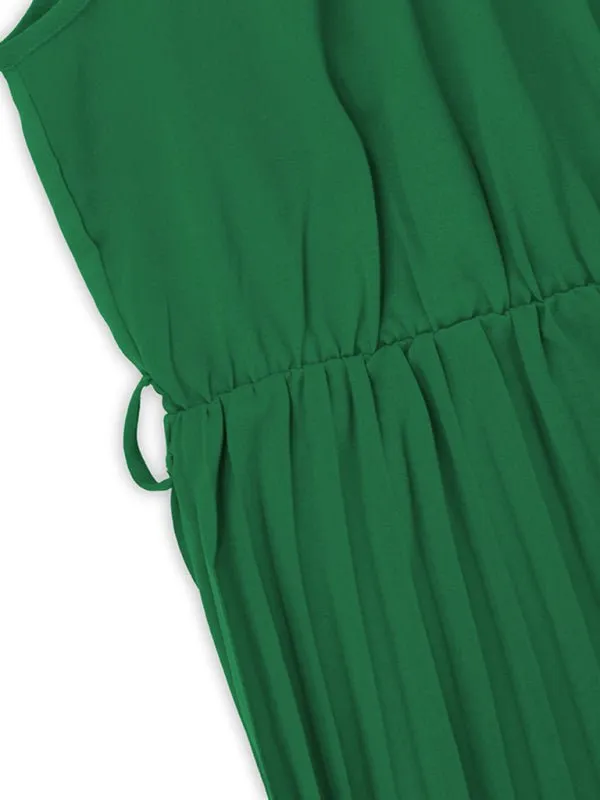 Women's woven sexy spaghetti strap sleeveless pleated skirt