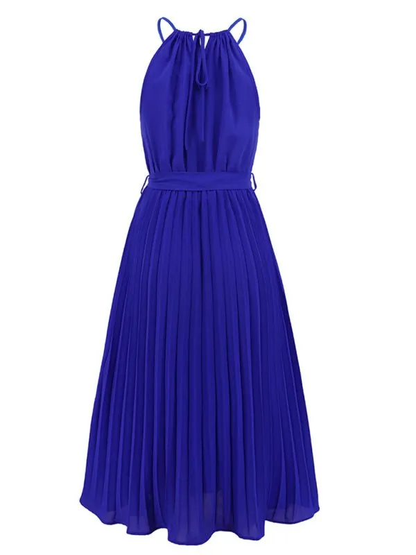 Women's woven sexy spaghetti strap sleeveless pleated skirt