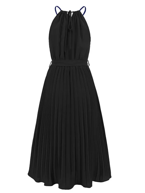 Women's woven sexy spaghetti strap sleeveless pleated skirt