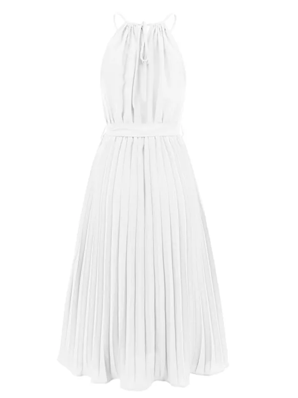 Women's woven sexy spaghetti strap sleeveless pleated skirt