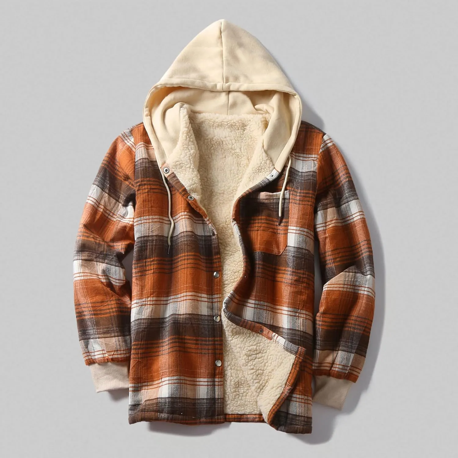 ZYXTIM Plaid Hoodies Jackets for Men Relaxed Fit Zip Up Long Sleeve Fleece Lined Casual Plaid Jacket Novelty Color Block